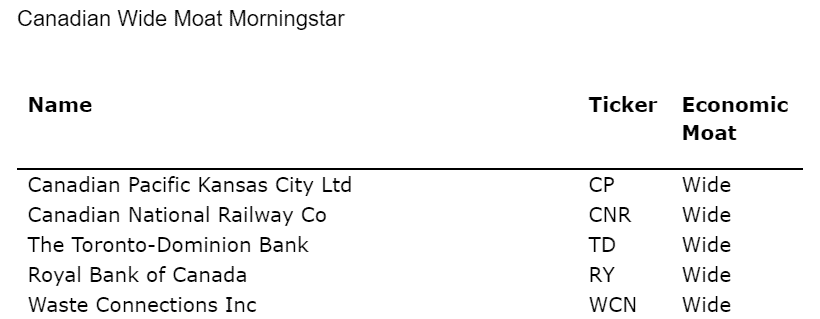 list wide moat stocks